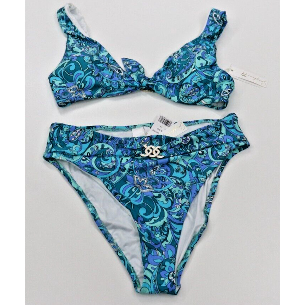 Sunshine 79 Boheme Bikini Set Size 14 Paisley Blue Teal High-Waist NEW NWT
